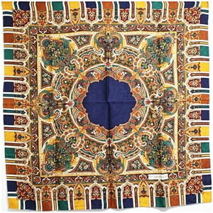 Yves Saint Laurent Wool Silk Large Scarf Stole Muffler Navy x Multicolor YVES...